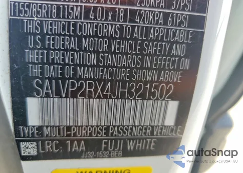 2018 Land Rover Range Rover Evoque Se z USA, uszkodzony, nr VIN SALVP2RX4JH321502